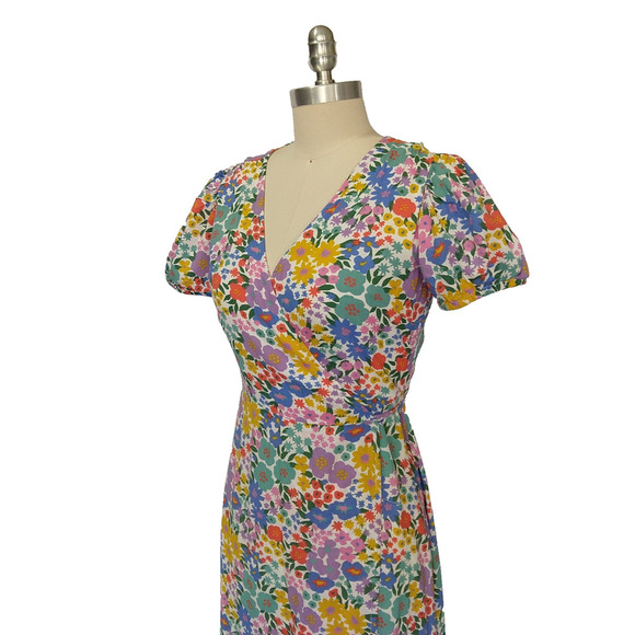 Sugarhill Brighton Floral Print Wrap Midi Dress Size 6 V Neck Short Sleeve White - Picture 7 of 10